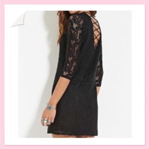 Black Lace Cross Back Dress 3/4 sleeves